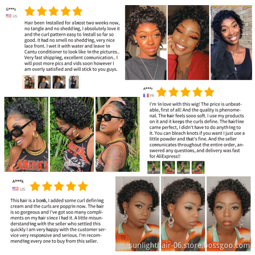Sunlight natural hair products private label glueless peruvian bob wigs lace front pixie curly hair wig